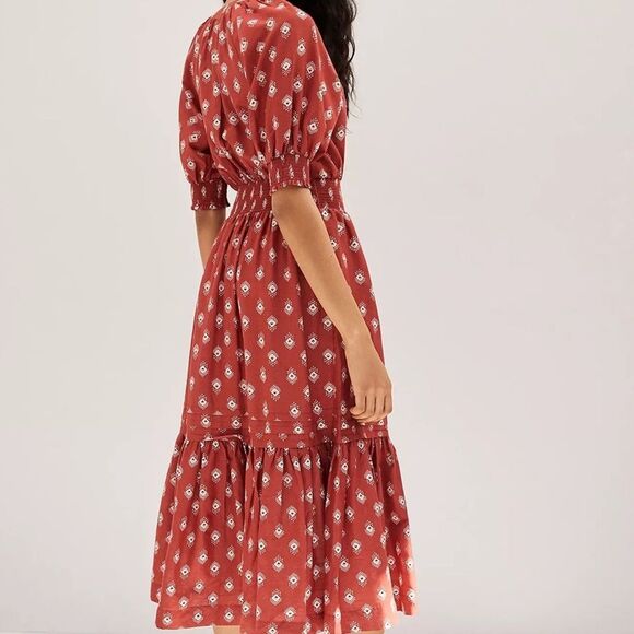 Anthropologie Felipa Midi Cotton Tiered Dress with Pockets XS - Picture 9 of 14